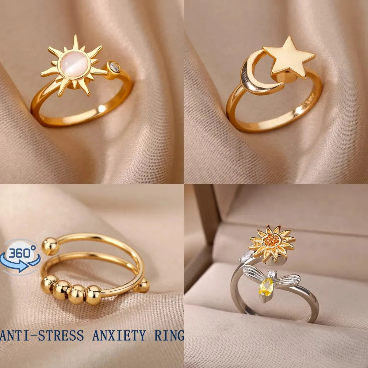 Sun Star Spinner Anxiety Rings